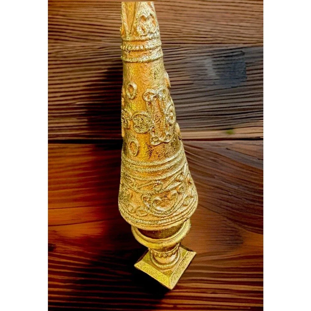 Interior Decorative Golden Ornate Christmas Tree 20” & 10” H. Set Of 2